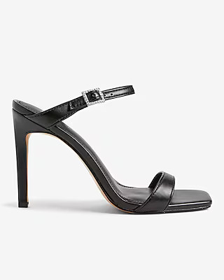 Double Banded Embellished Side Buckle Heeled Sandals | Express