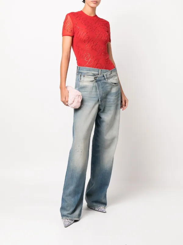 Blumarine rhinestone-embellished Logo Mesh T-shirt - Farfetch | Farfetch Global