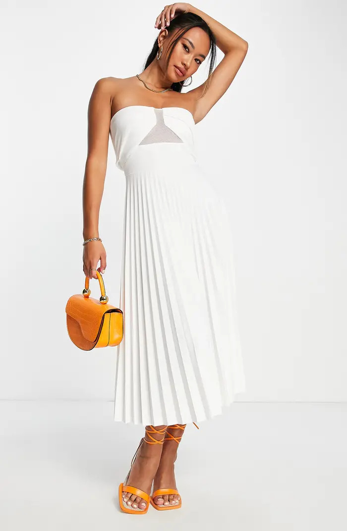 ASOS DESIGN Strapless Pleated Midi Dress | Nordstrom | Nordstrom