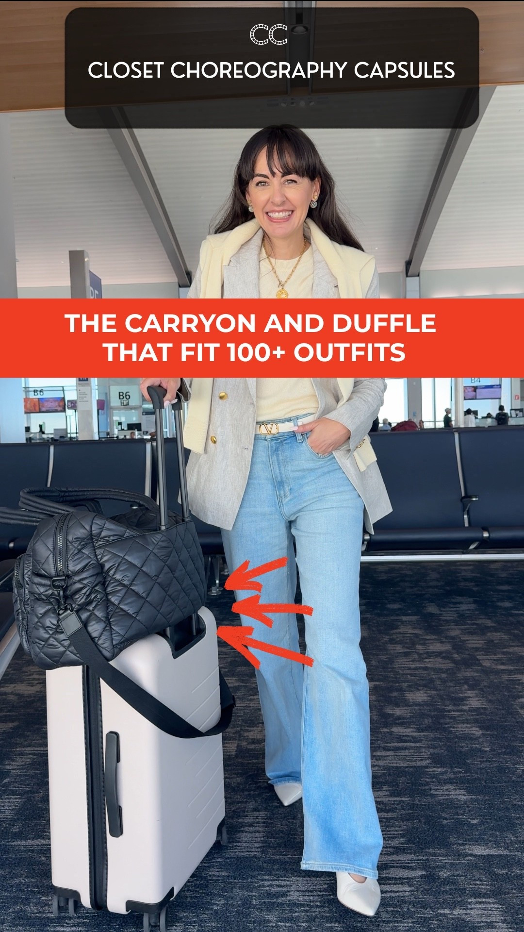 Nobody believes that I got more than 100 outfits in this carry-on and duffel bag.

￼ This colorful carryon (23”x15”x9.53”) made it through the metro, the ferry, the cobblestones, the airport, and the train stations without any problems. 

This designer inspired duffel not only saved me or $150 but was lightweight and fit a ton. Unlike most travel totes with a trolley strap, this one could be squished down to fit under the seat in front. 

If you want to see how the layering method works with one of my a European summer carry-on capsules that have more than 100 outfits in them visit ⬇️
https://closetchoreography.com/how-to-pack-for-europe-in-a-carryon-184-outfits-no-packing-cubes-no-wrinkles/