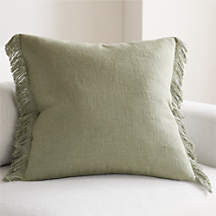 Casual Textured Fringe 23""x23"" Shadow Sage Green Throw Pillow Cover | Crate & Barrel