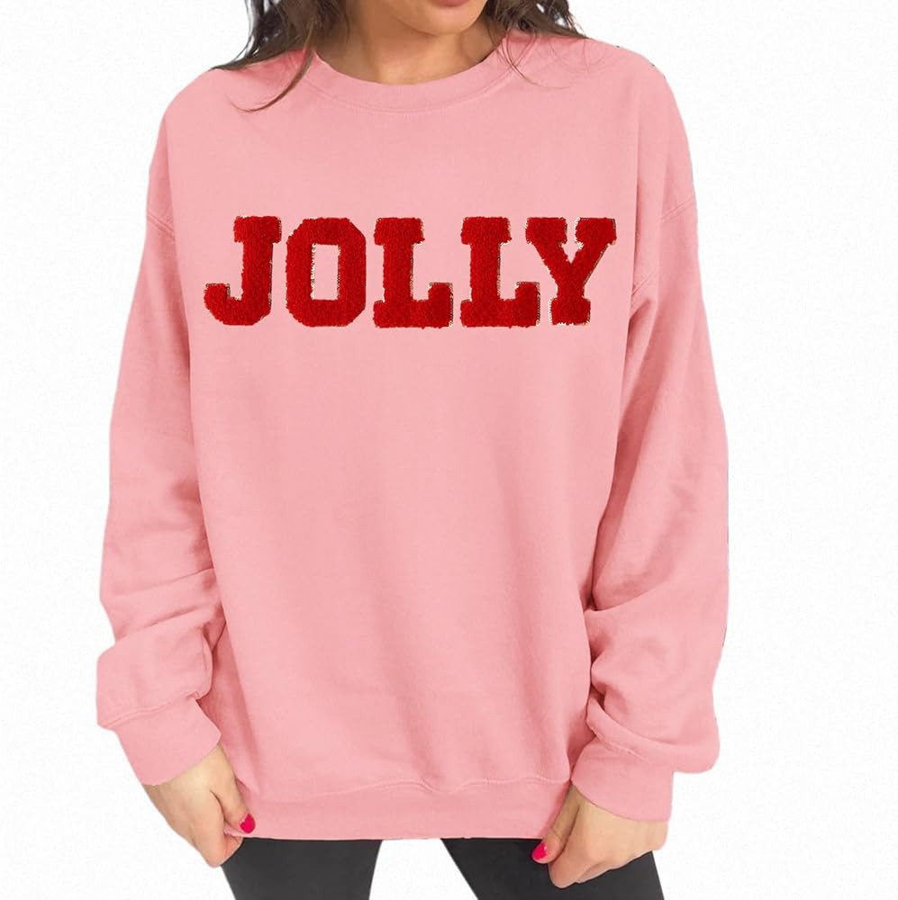 IZYJOY Christmas Women's Merry Graphic Sweatshirt Chenille Patch Letter Printed Crewneck Xmas Gif... | Amazon (US)