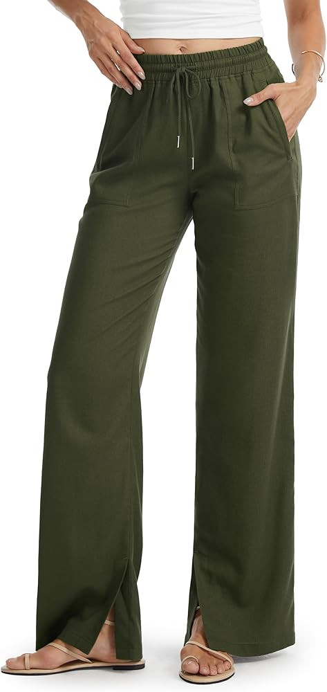 Tall Women 32/34/36 Inseam Linen Pants Wide Leg Side Slit Beach Summer Casual Palazzo Lounge Bott... | Amazon (US)