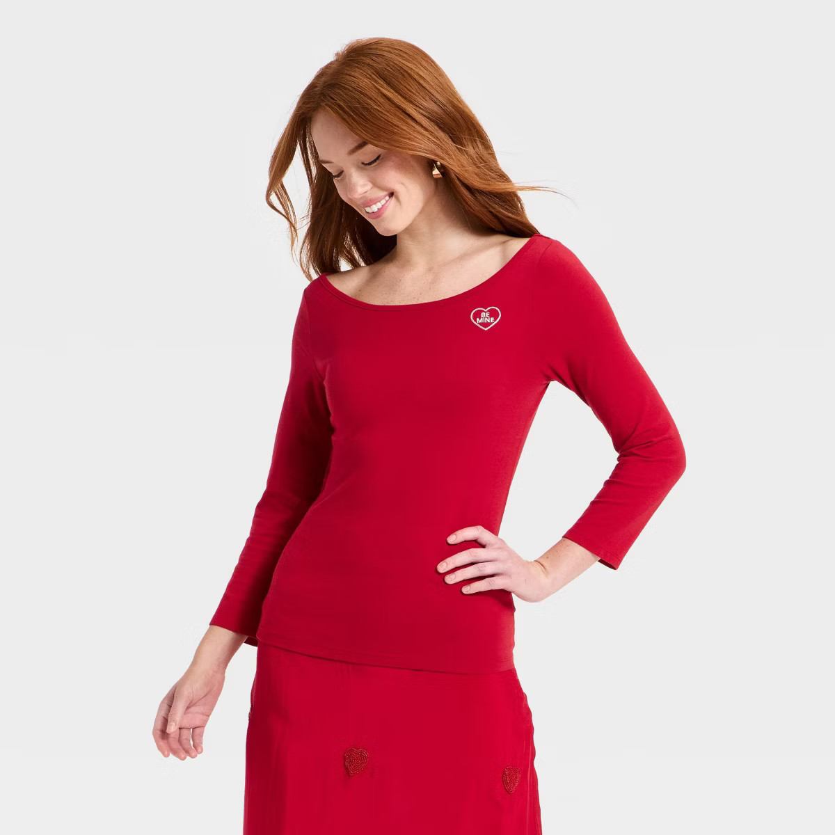 Women's Slim Fit Long Sleeve Valentine's Day Graphic Boat Neck T-Shirt - Universal Thread™ | Target