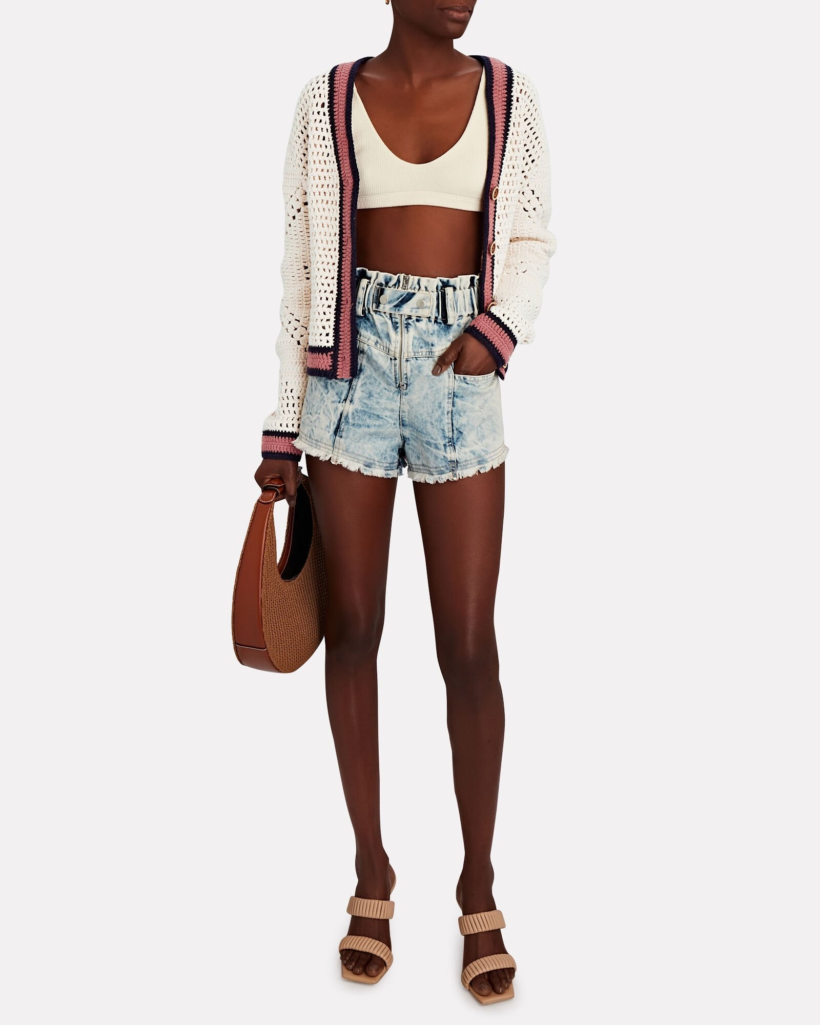 50s V-Neck Crocheted Cotton Cardigan | INTERMIX