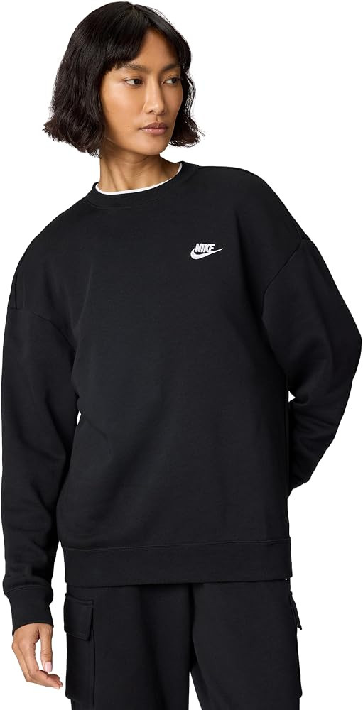 Amazon.com: Nike Women's Sportswear Club Fleece Loose Crew-Neck Sweatshirt, Black/White, Medium :... | Amazon (US)