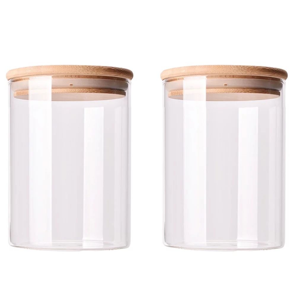 FRCOLOR 2Pcs Glass Storage Jars Kitchen Sealed Containers with Bamboo Lid (300ML) - Walmart.com | Walmart (US)