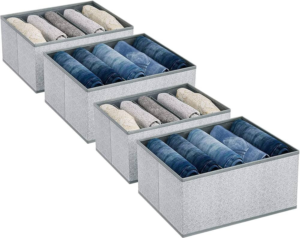 DIMJ Wardrobe Clothes Organizer, 4 Packs Jeans Organizer for Closet Organizers and Storage Box, F... | Amazon (US)