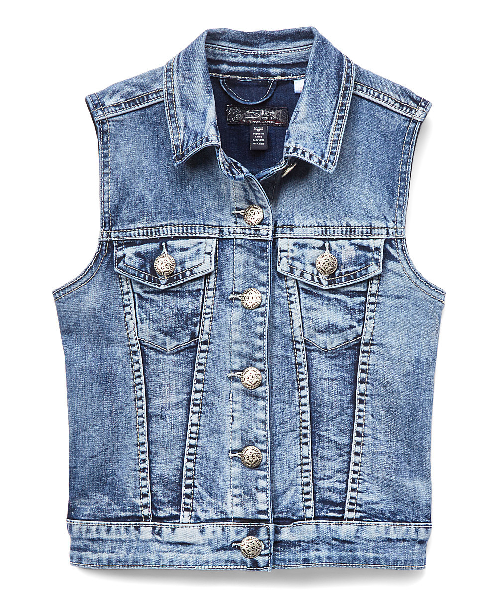 Silver Jeans Co. Girls' Denim Pants and Jeans MEDIUM - Medium-Wash Denim Vest - Girls | Zulily