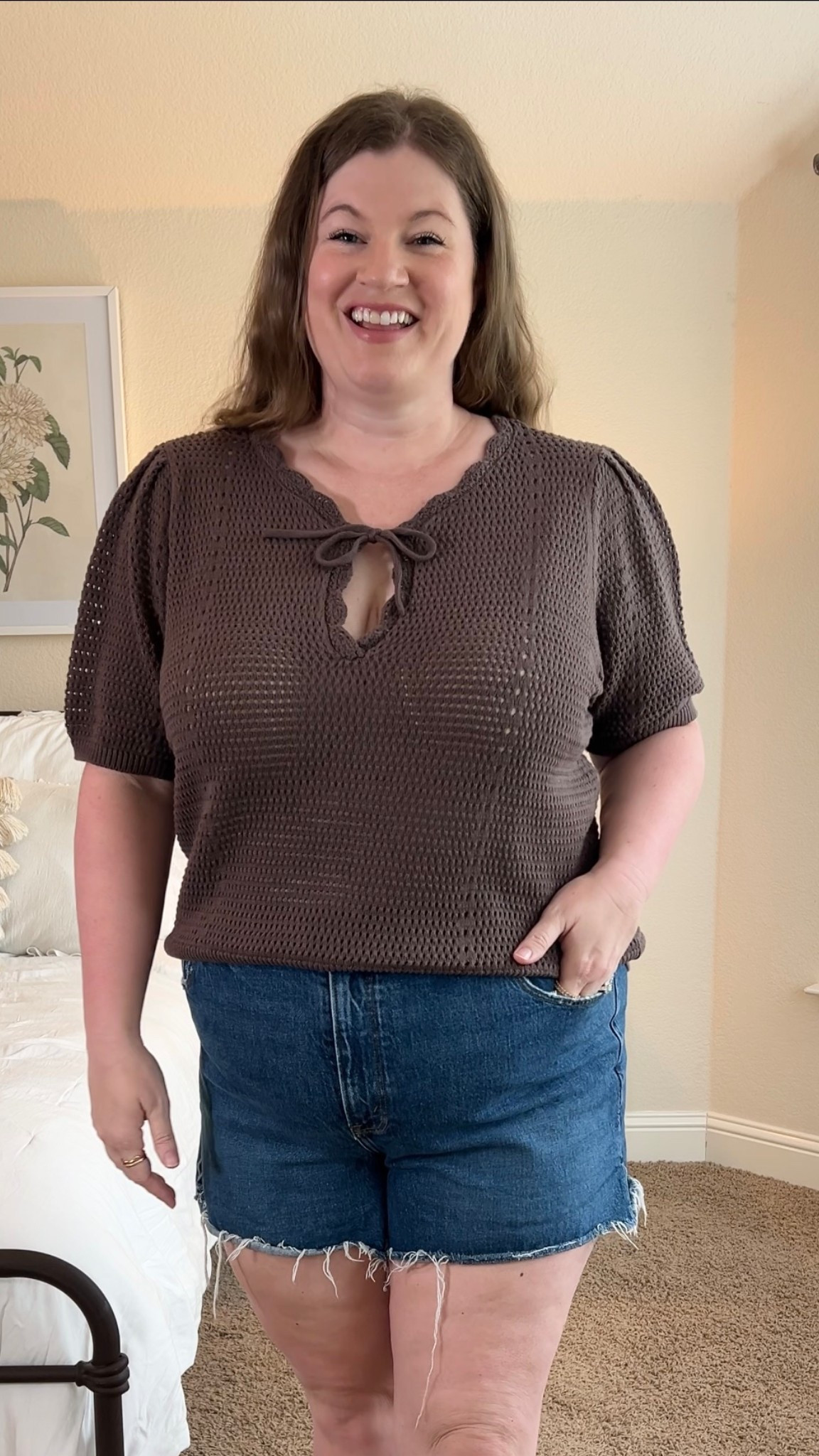 This is such a great wear now AND later sweater top. It will be so cute in the Fall! 
Fall fashion, brown sweater, short sleeved sweater 

#LTKStyleTip #LTKPlusSize #LTKFindsUnder50
