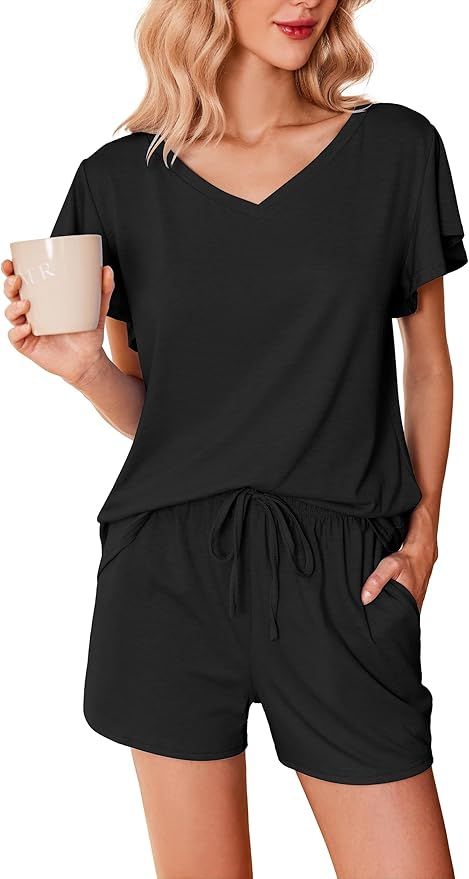 Ekouaer Women's Pajamas Set Ruffle Sleeves Sleepwear V Neck Comfy 2 Piece Pjs Loungewear Set with... | Amazon (US)