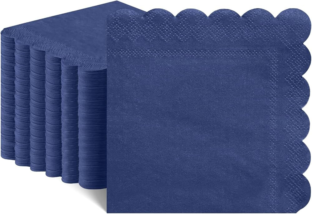 120 Pcs Navy Blue Napkins, Scalloped Blue Cocktail Napkins Disposable Beverage Dessert Napkin Pat... | Amazon (US)
