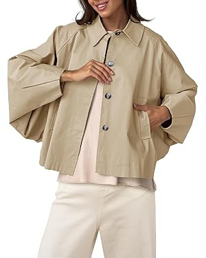 Cicy Bell Womens Oversized Cropped Trench Coats Batwing Sleeve Trendy Casual Jackets Button Up Ou... | Amazon (US)