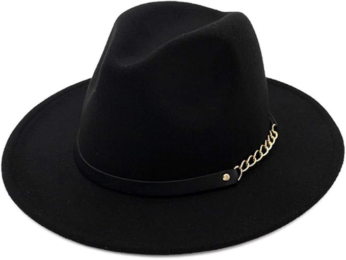 HUDANHUWEI Women's Wide Brim Fedora Panama Hat with Metal Belt Buckle | Amazon (US)