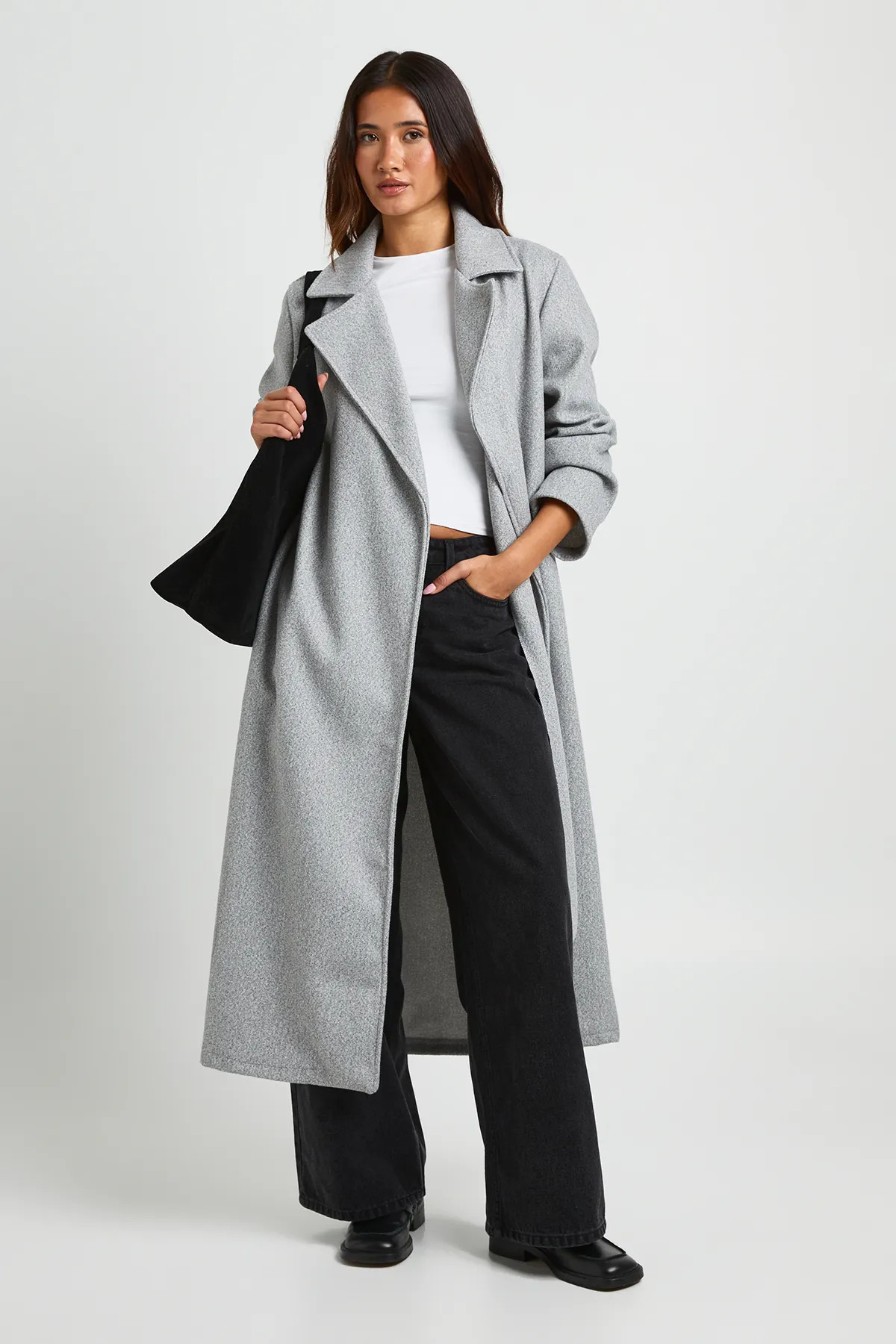 boohoo Women's Oversized Maxi Wool Look Coat in Grey | Size: 10 | Boohoo.com (UK & IE)