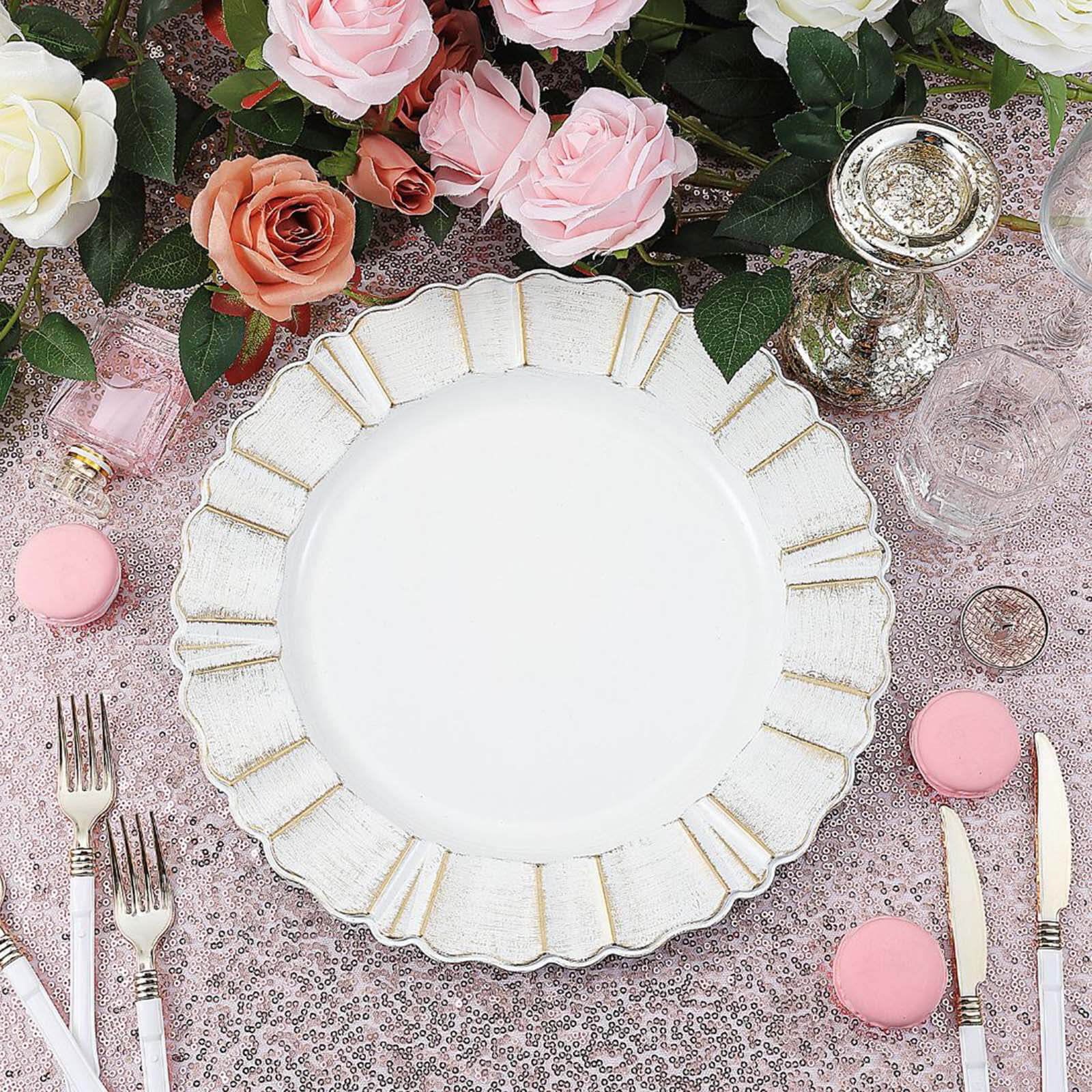 Efavormart Set of 6 - 13" Round - White Plastic Charger Plates With Waved Scalloped Rim for Weddi... | Walmart (US)