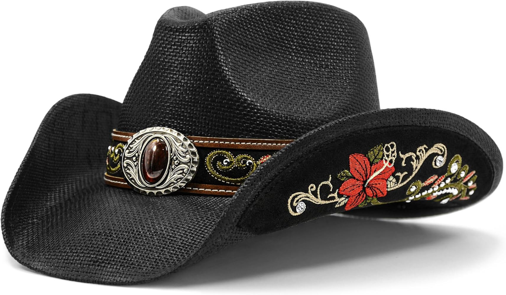 Cowboy Hats for Women and Men Straw Western Hat Embroidered Cowboy Hat for Cowboys and Cowgirls | Amazon (US)