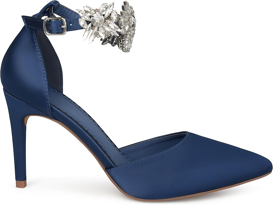 Brinley Co. Womens Lizzie Satin Pointed Toe Rhinestone Ankle Strap D'Orsay Stiletto Heels | Amazon (US)