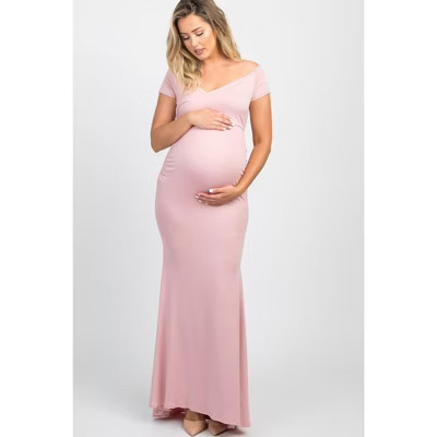 PinkBlush PinkBlush Pink Off Shoulder Wrap Maternity Photoshoot Gown/Dress Pink Small | Target