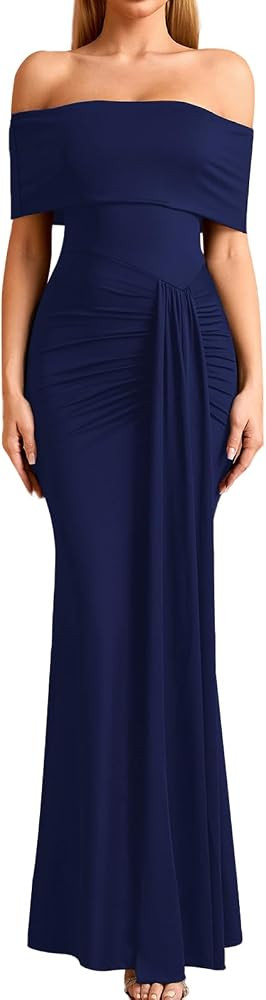 GLNEGE Off the Shoulder Formal Wedding Guest Cocktail Maxi Dress | Amazon (US)