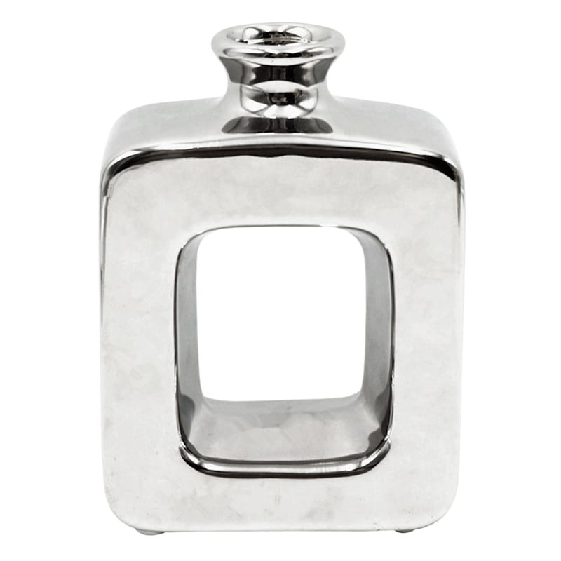 Silver Open Mini Ceramic Vase, 6" | At Home