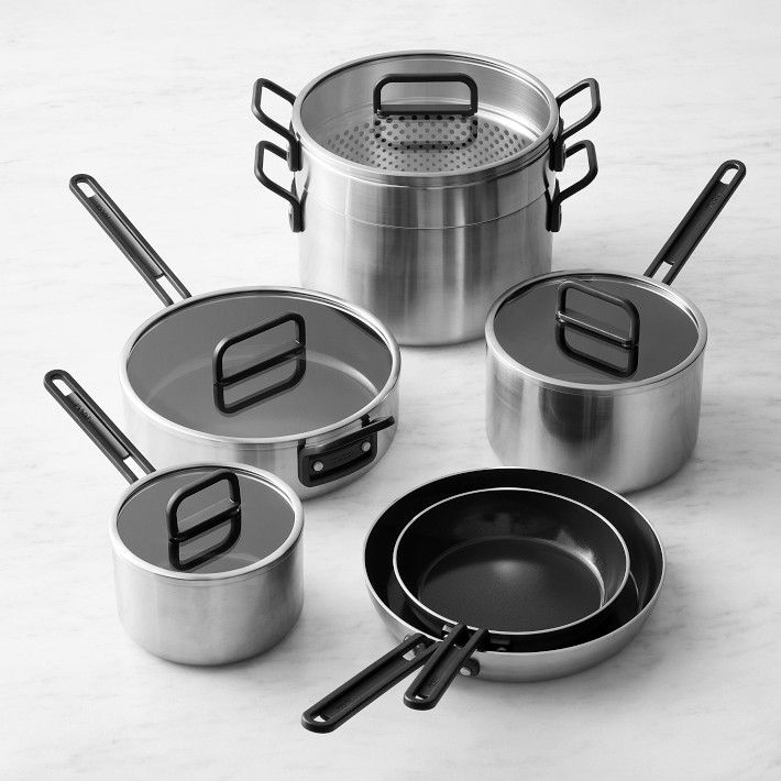 GreenPan™ Stanley Tucci™ Stainless-Steel Ceramic Nonstick 11-Piece Cookware Set | Williams-Sonoma