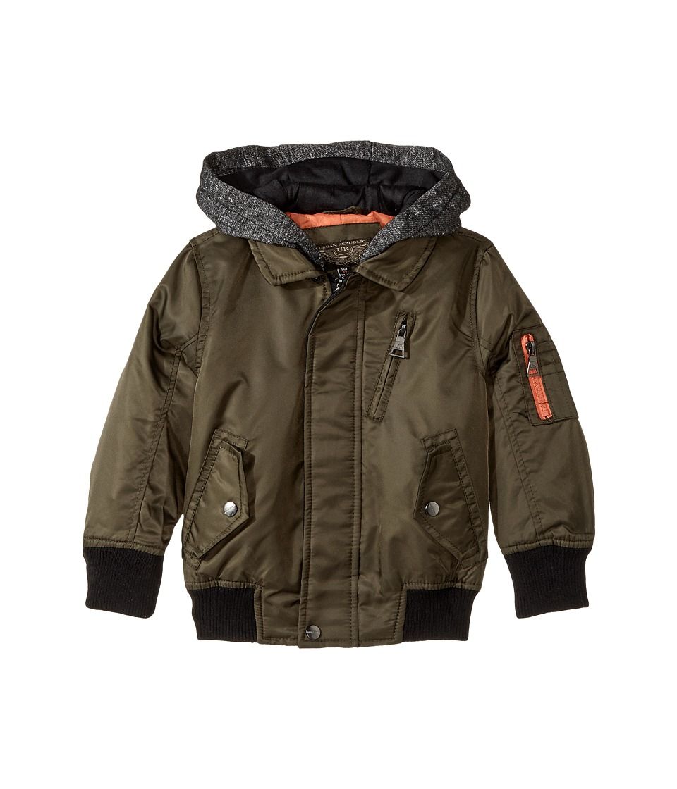 Urban Republic Kids - Hooded Flight Jacket (Toddler) (Olive) Boy's Coat | Zappos