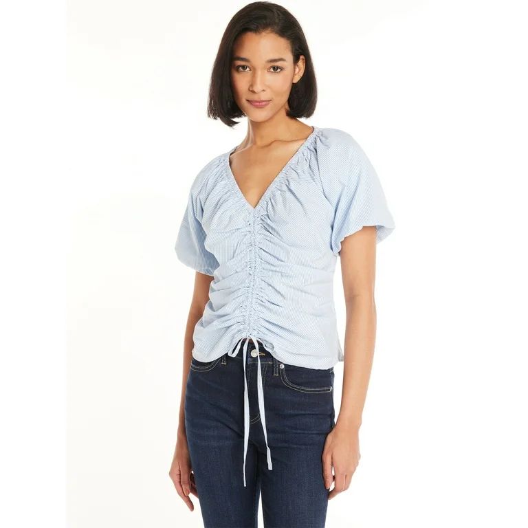 Time and Tru Women’s Woven Top with Puff Sleeves, Sizes XS-XXXL | Walmart (US)