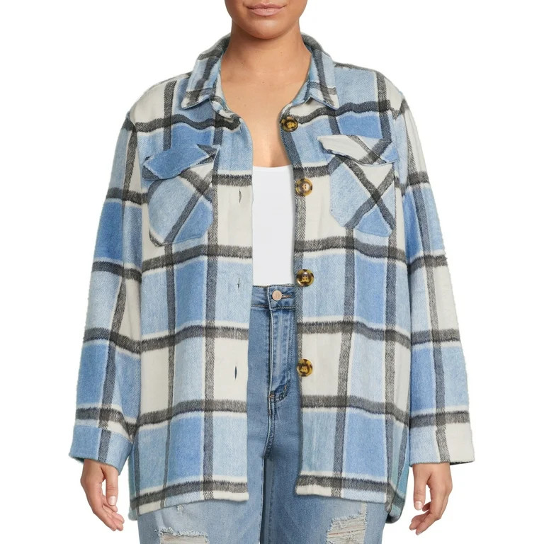 Jason Maxwell Women's Plus Size Plaid Shirt Jacket | Walmart (US)