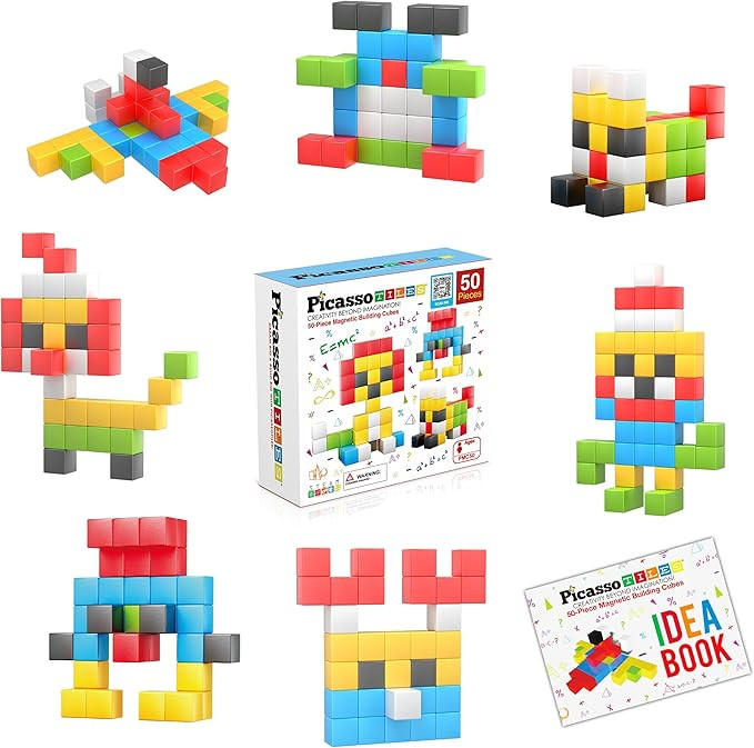 PicassoTiles 50 Pieces 1" Magnetic Toy Building Block Cubes Building Block, 3D Cube Construction ... | Amazon (CA)