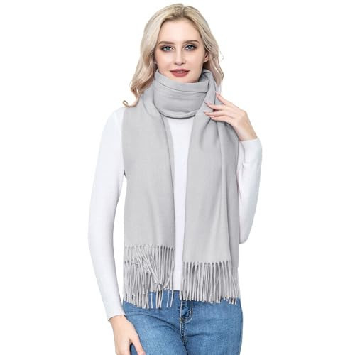 Grey Cashmere Pashmina Scarf,Unisex Winter Thick Gray Wool Scarfs Shawls and Wraps for Evening Dresses（Grey） | Amazon (US)