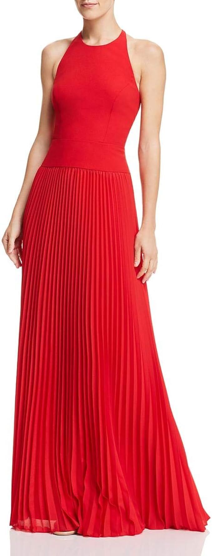 Aidan by Aidan Mattox Women's Crepe Halter Gown with Pleated Skirt | Amazon (US)