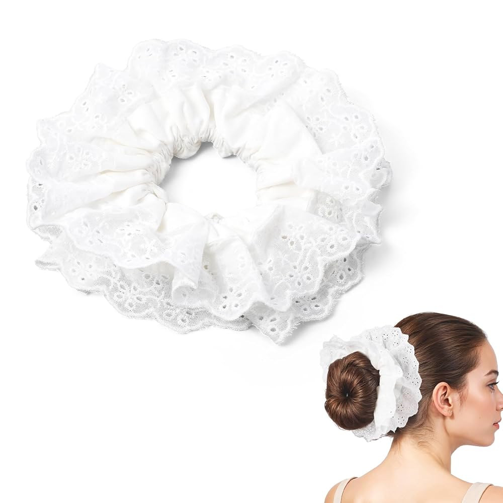 Big White Scrunchie Oversized Scrunchie Hair Ties Satin Double Elastic Hair Ties Ropes Bun or Pon... | Amazon (US)