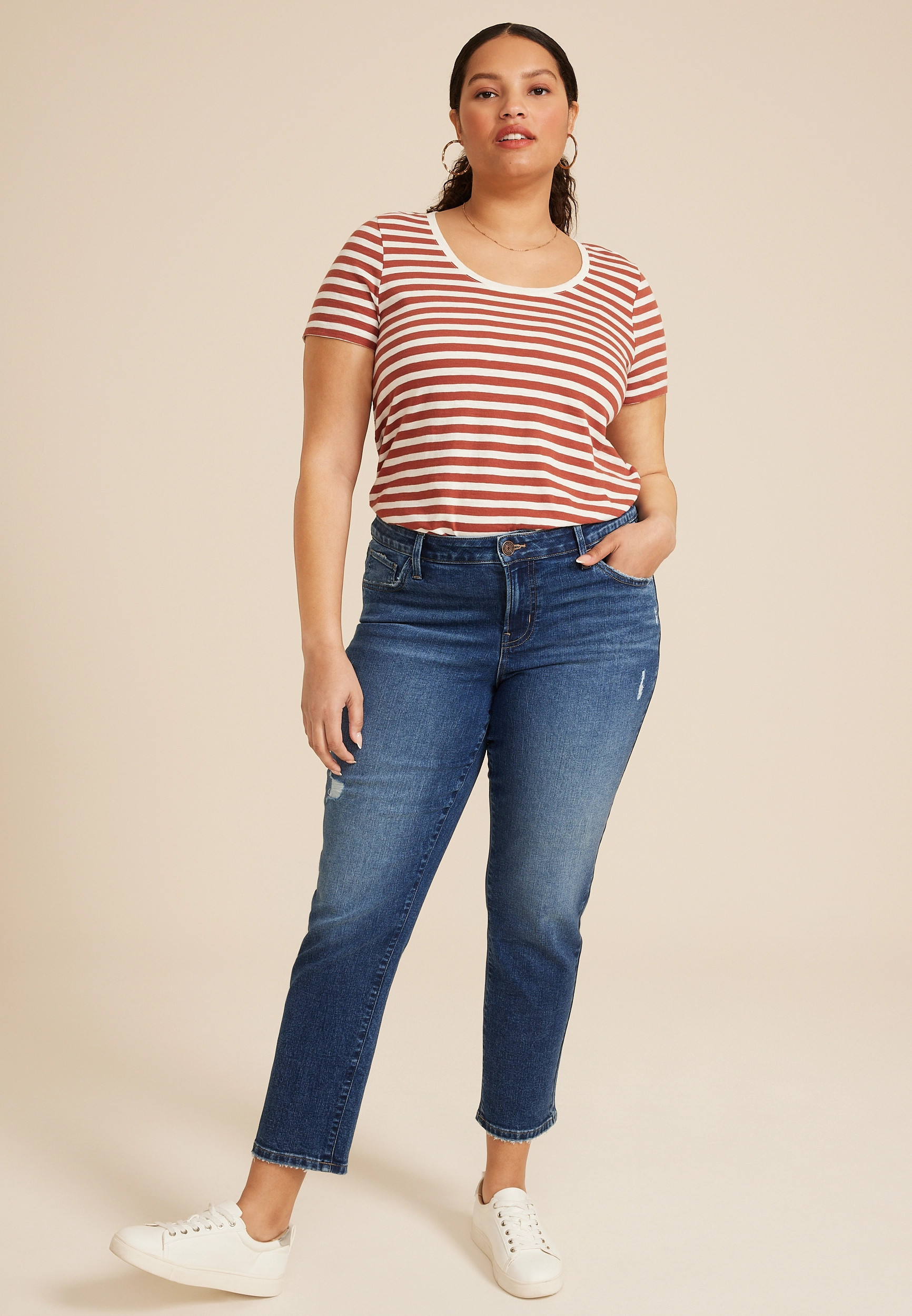 Maurices Plus Size Jeans Women's Jeans Dark Mid Rise Slim Straight Ankle Jean Blue Denim Size 20W | Maurices