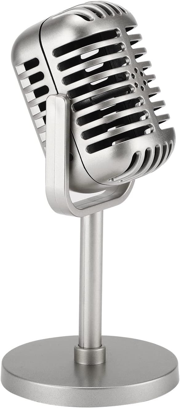 Facmogu Classic Retro Style Microphone Prop, Fake Vintage Microphone Prop Model with Stand, Silve... | Amazon (US)