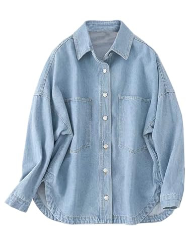 LifeShe Women Denim Shirt Jean Jacket Oversize Button Down Shirt Long Sleeve Jean Tops Trendy Sha... | Amazon (US)
