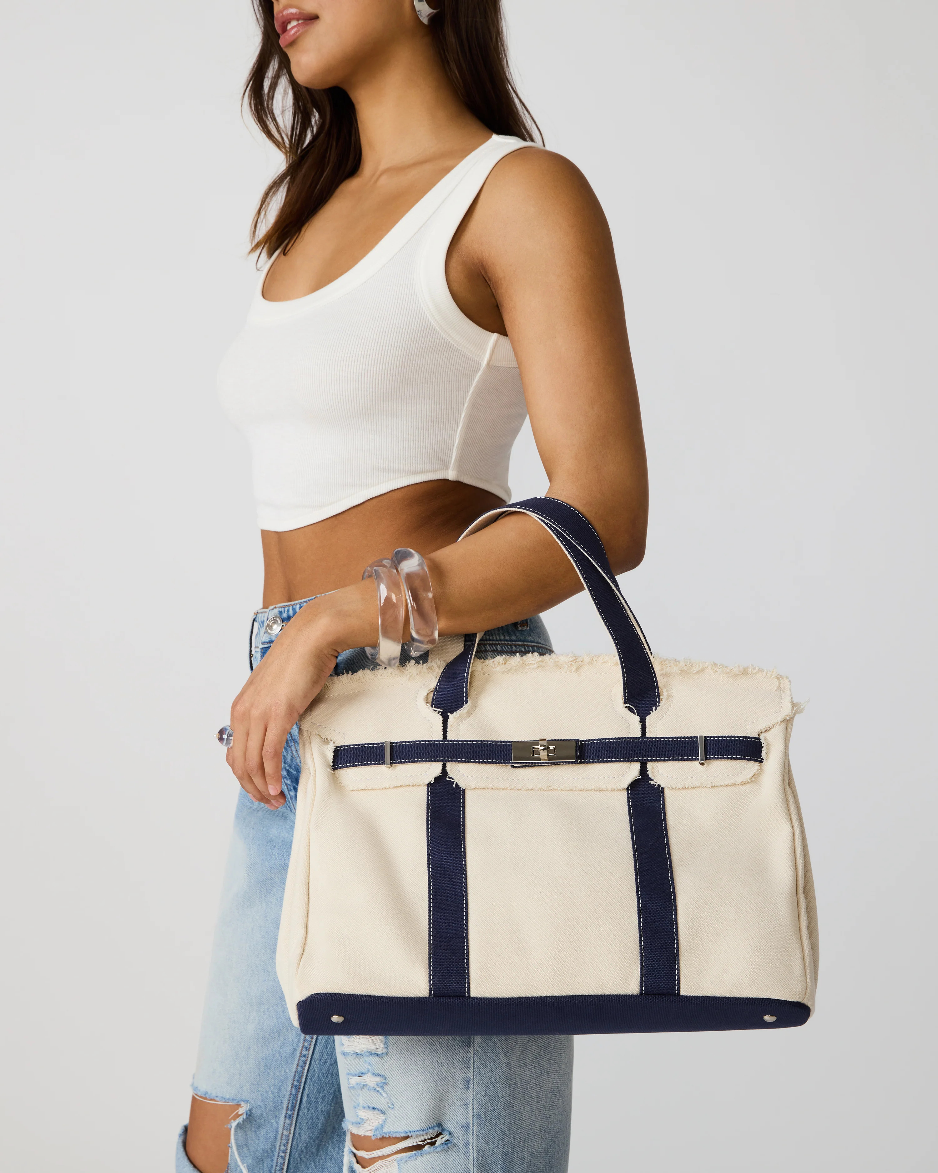 NADYA Navy Canvas Tote Handbag | Steve Madden (US)