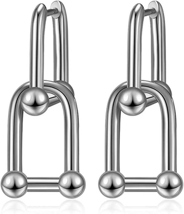 Gold Chunky Hoop Earrings for Women Chain Link Earrings Geometric Hoop Earrings U Shape Rectangle... | Amazon (US)