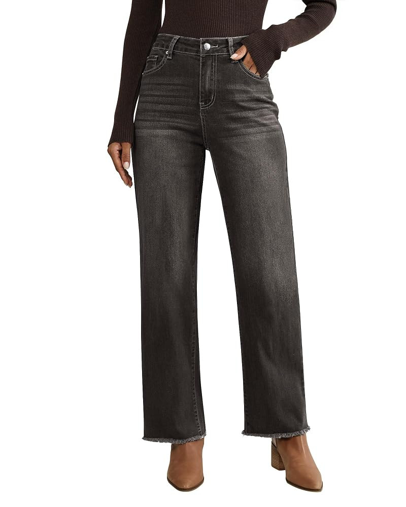 Vetinee Straight Leg Jeans for Women Trendy High Waisted Frayed Hem Stretchy Denim Pants Relaxed ... | Amazon (US)