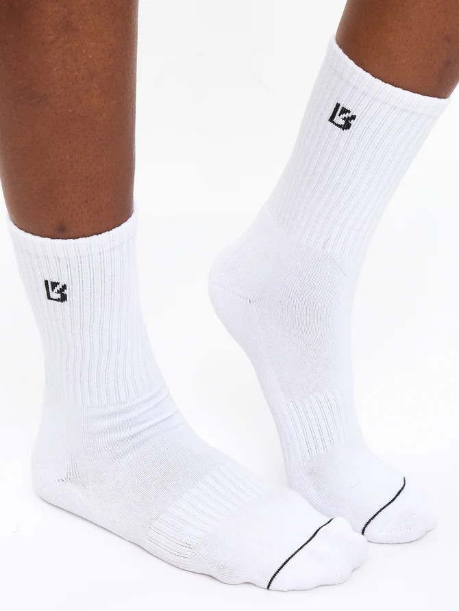 3 Pack Full Crew Socks - White | Buffbunny
