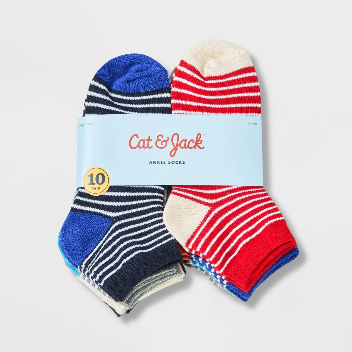 Boys' 10pk Lightweight Striped Ankle Socks - Cat & Jack™ | Target