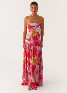 Eden Strapless Maxi Dress - White Pink Lilly | Peppermayo (Global)