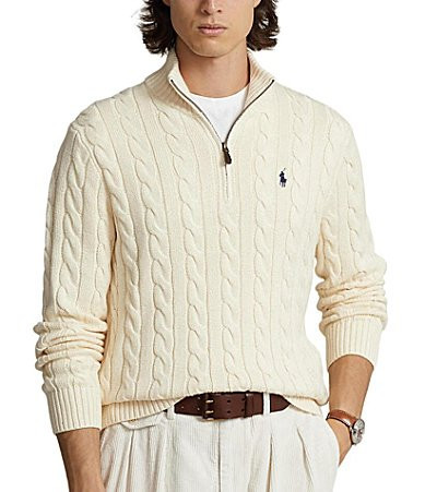 Polo Ralph Lauren Cable Knit Cotton Quarter-Zip Sweater - L | Dillard's