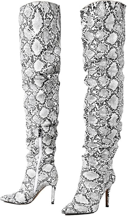 perixir Snakeskin Boots Knee High Boots Women Sexy Stunning and Stylish Exquisite Pointed Toe Fin... | Amazon (US)