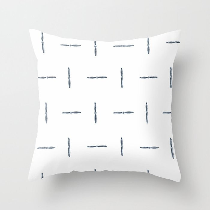 Airplane Propeller blueprint design blue on white Throw Pillow | Society6