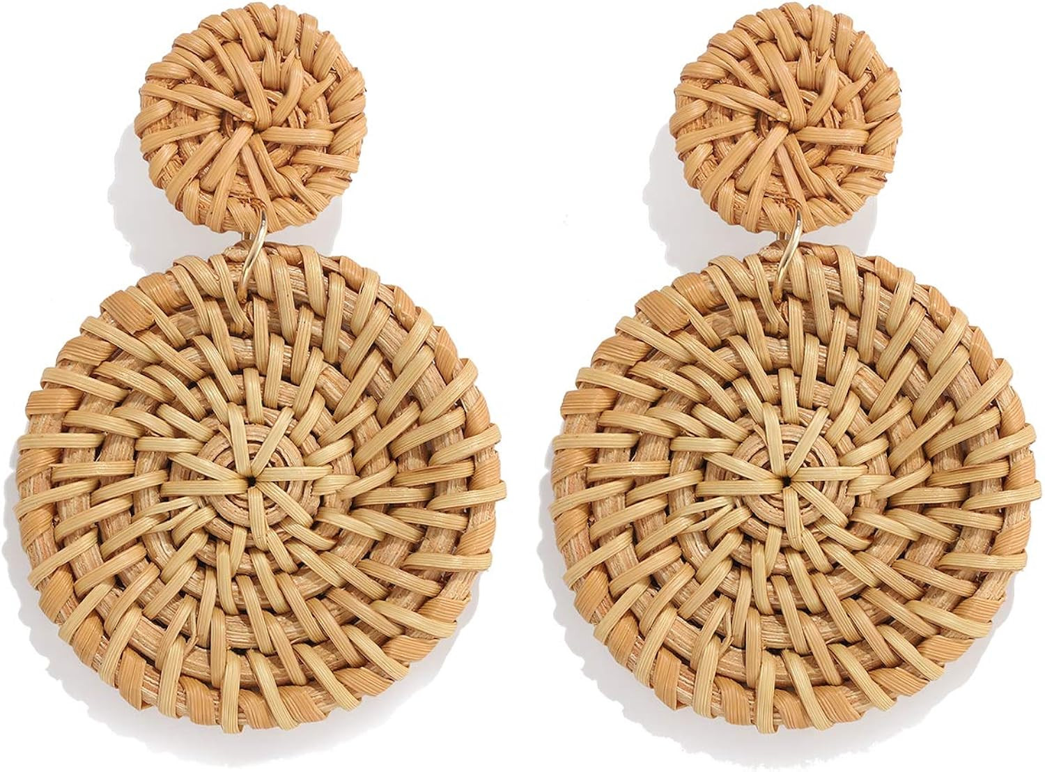 Weave Straw Double Disc Drop Earrings Boho Rattan Dangle Statement Earrings | Amazon (US)