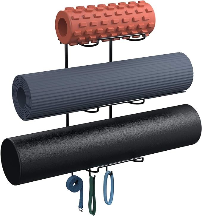 Yoga Mat Rack Wall Mount, Yoga Mat Holder Wall Mount, Yoga Mat Storage for Foam Roller and Yoga B... | Amazon (US)