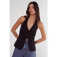 Womens Essentials Tailored Button Front Tank - Black - 2 | boohoo (US & Canada)