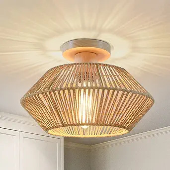 WBinDX Boho Rattan Ceiling Light Fixture, 12.7'' Small Hand-Woven Cage Bohemian Chandelier, Farmh... | Amazon (US)