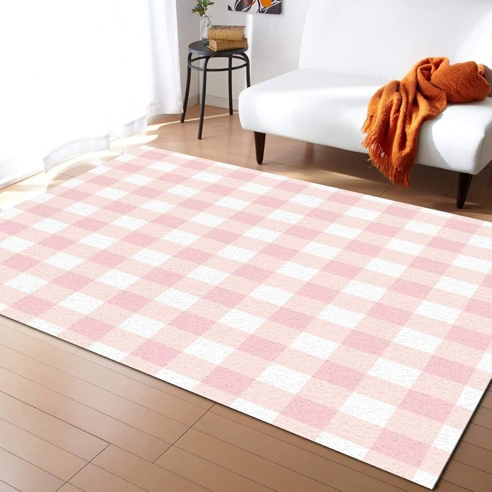 Aomike Indoor Area Rug Doormat- Cute Chic Pink Preppy Buffalo Check Plaid Contemporary Rug for Li... | Amazon (US)